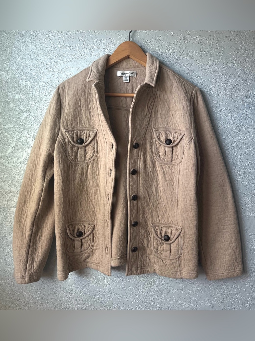 Coldwater Creek Women’s PS Petite Small Beige Quilted Cotton Jacket 4 Pocket